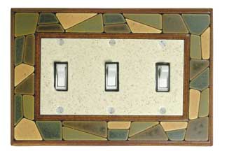 Mosaic triple wide ceramic light switch plate