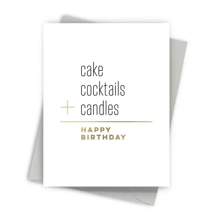 cake, cocktails, candles Happy Birthday Greeting Card