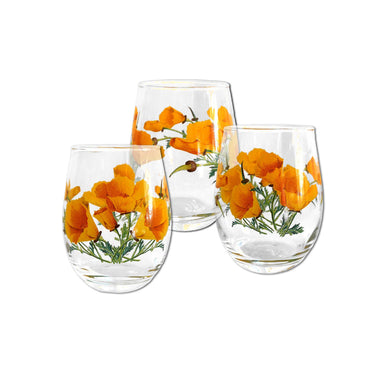 painted poppies wine glass