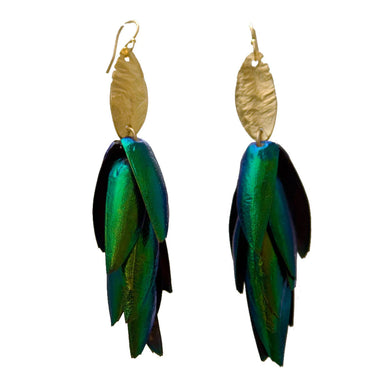 green and gold wing earrings