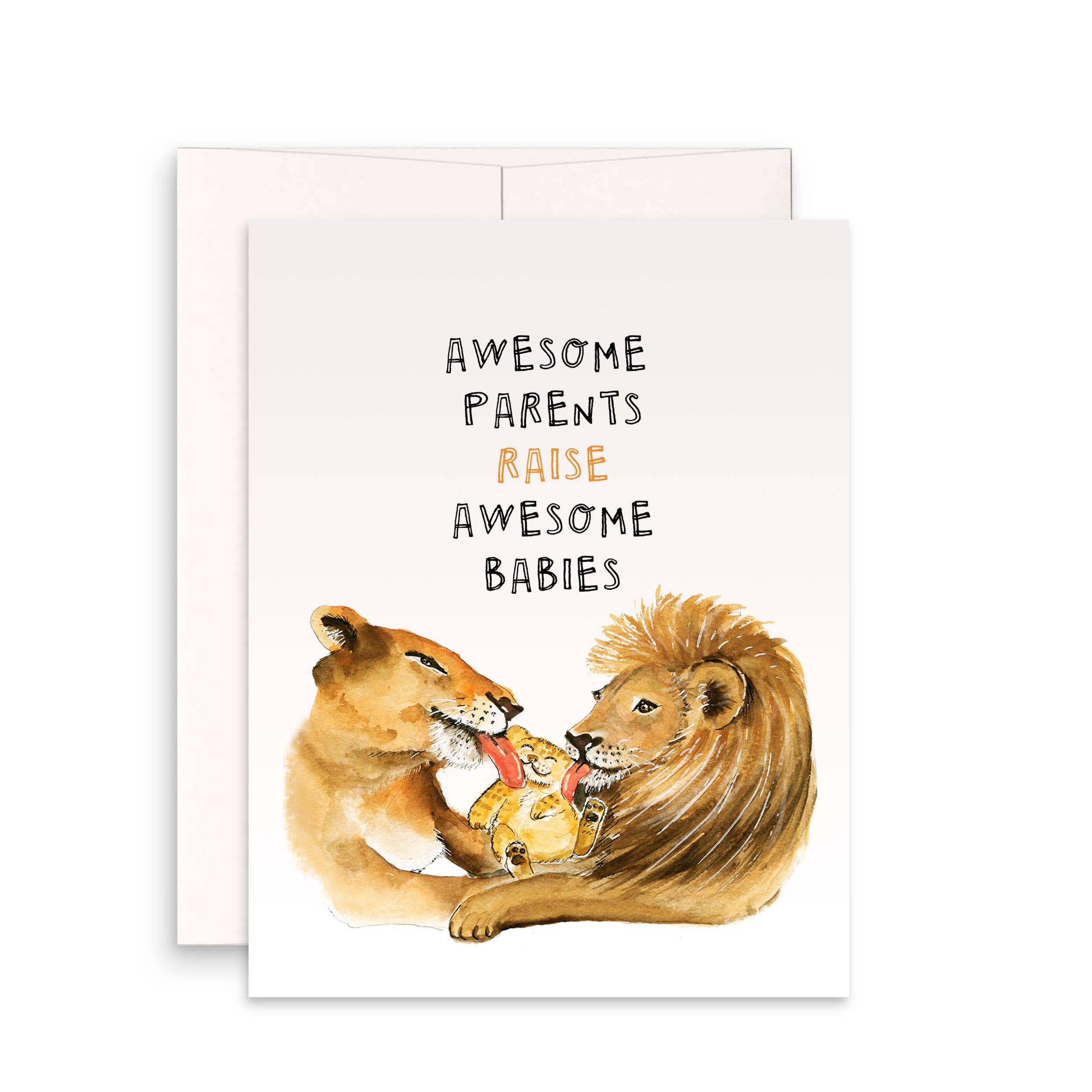 Awesome Parents raise awesome babies greeting card with lion and cub