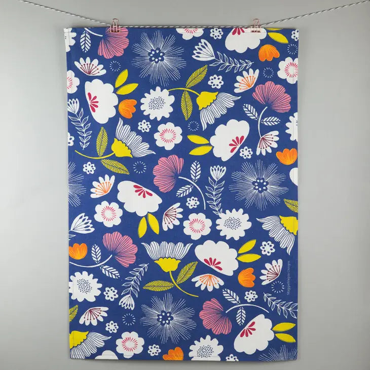 Blue flower tea towel