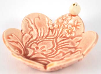 Pink ceramic bird bowl