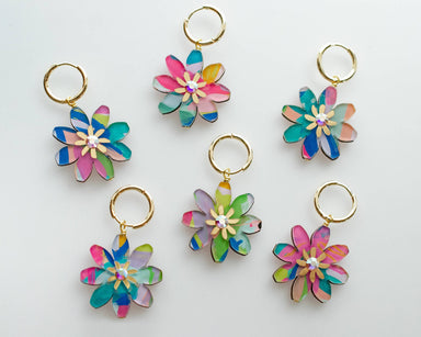 handpainted acrylic flower earrings with stone