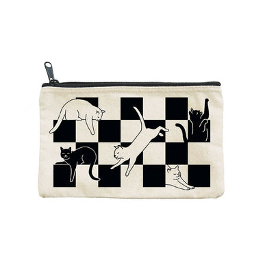 zipper pouch with checkered cats