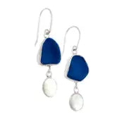 blue sea glass opal earrings