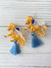 dragon drop earrings with blue tassel