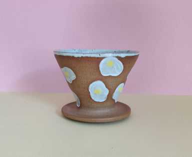 ceramic pour over coffee cone mug with fried egg