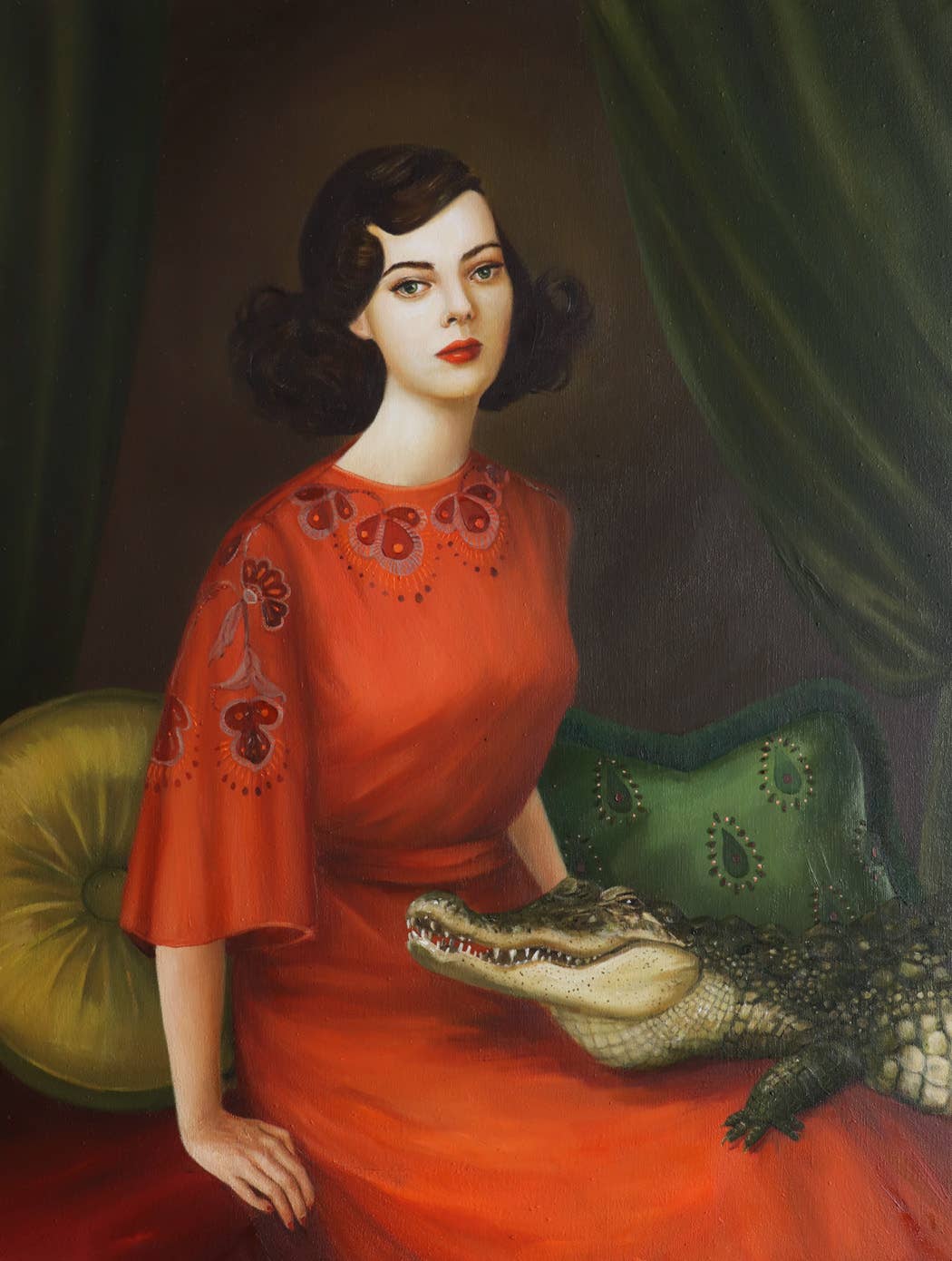 Woman with alligator art print