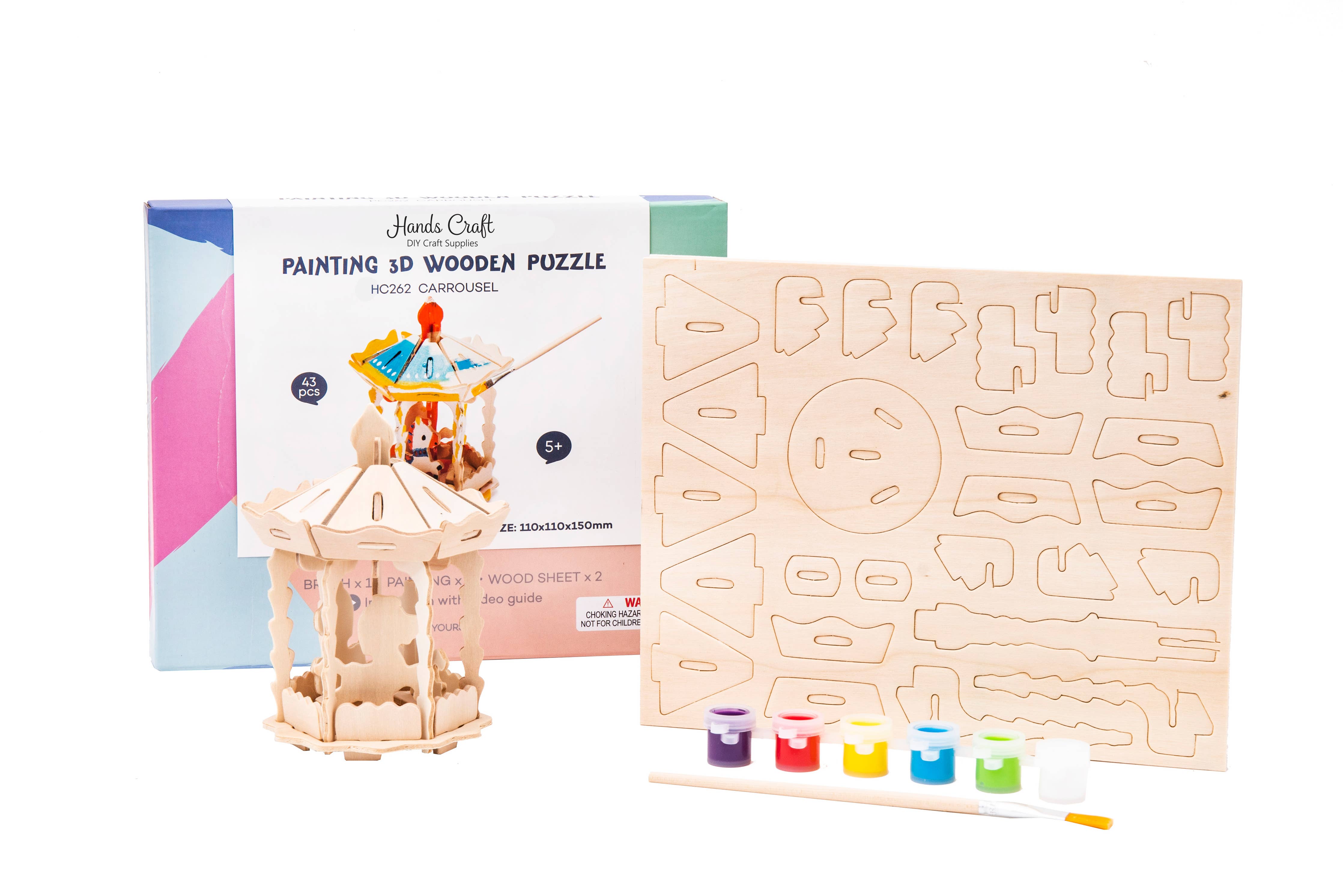 3D Wooden Puzzle with Paint Kits- Butterfly, Lion, Unicorn, Flamingo, Carousel