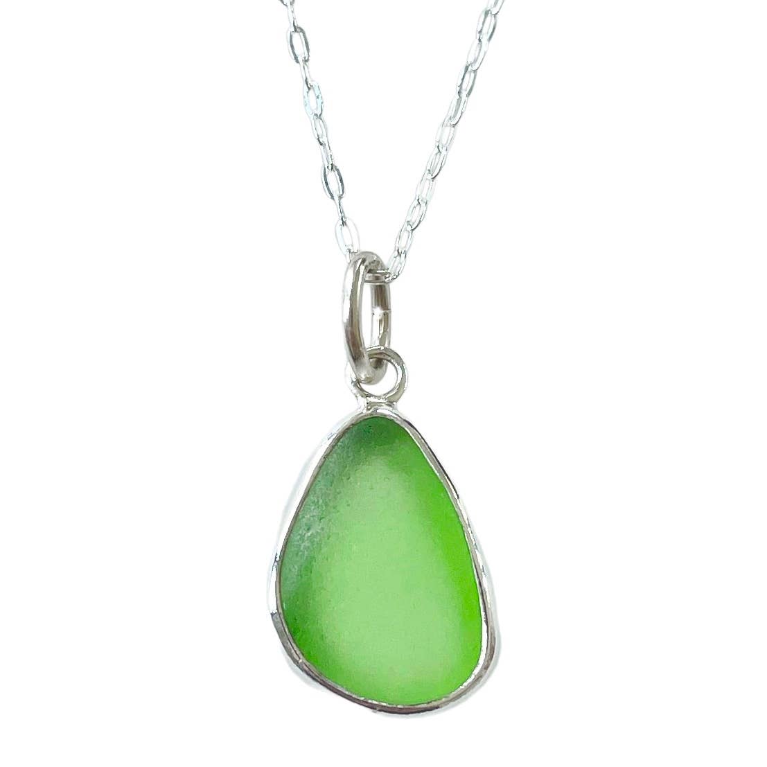 green sea glass silver necklace