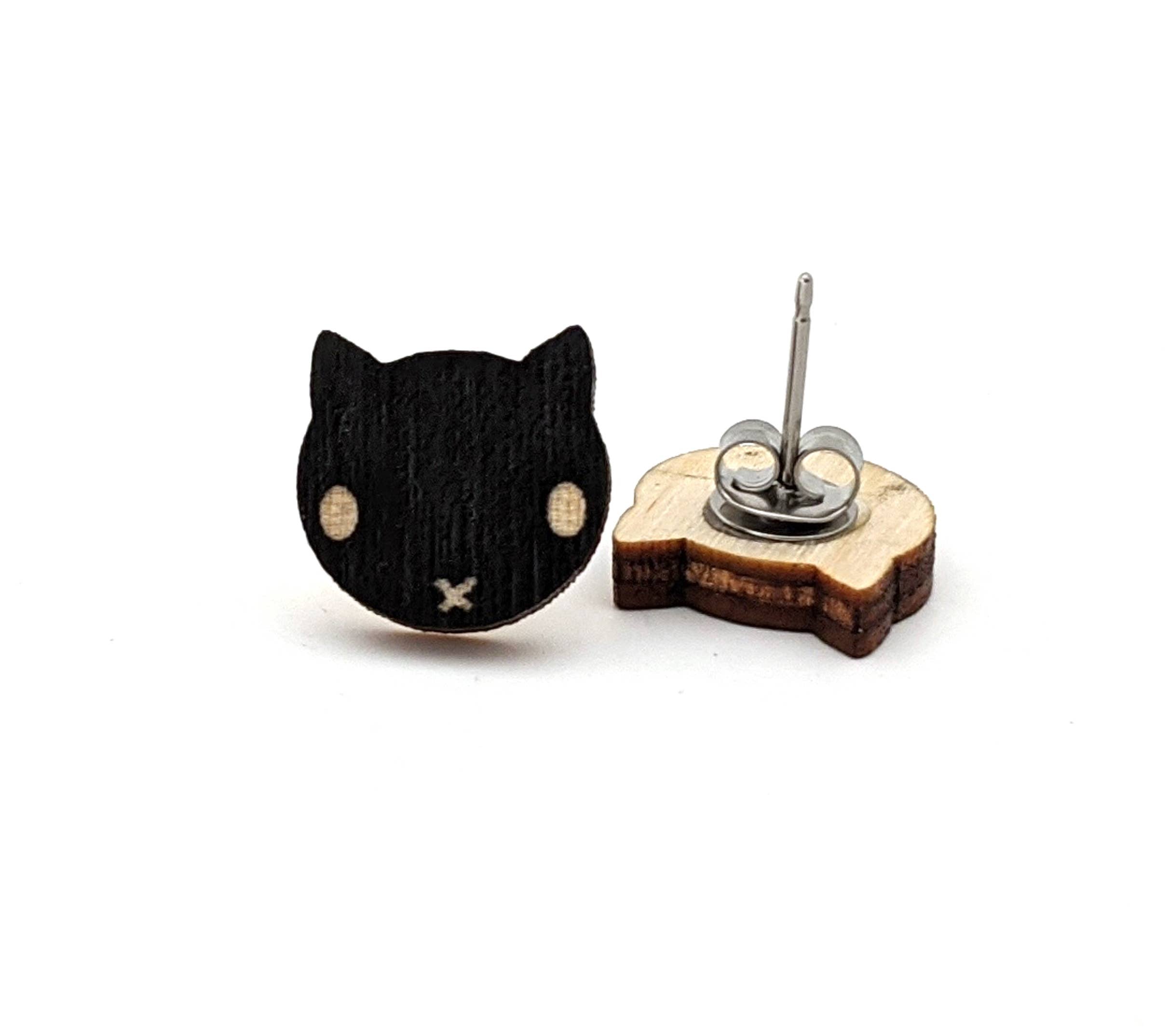 cat wood earrings