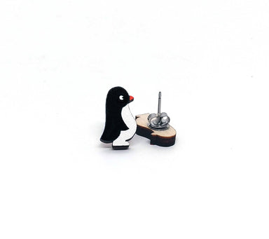 penguin wood earrings