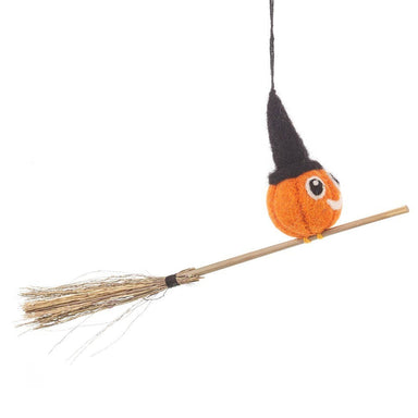pumpking on a flying broom ornament