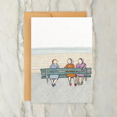 ladies sitting on a bench greeting card