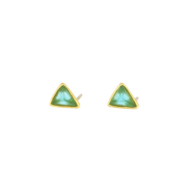 gold green sea glass stud earrings