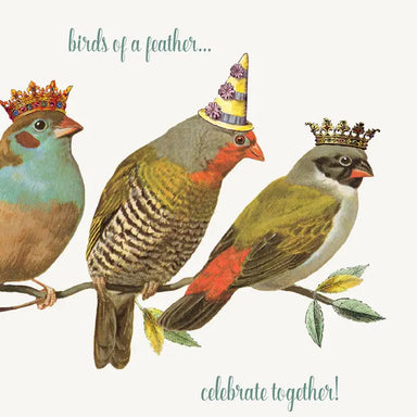 birds of a feather celebrate together blank greeting card