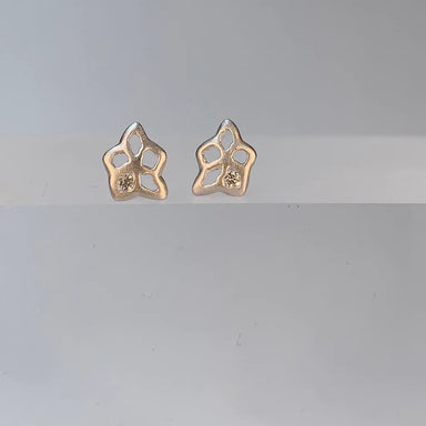 diamond 5 petal gold post earrings
