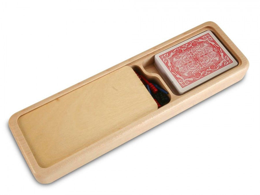 wood cribbage board set with cards