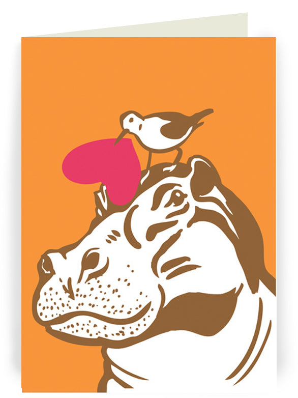 Bird and hippo Valentines greeting card