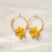 beaded yellow flower hoop earrings
