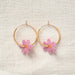 beaded pink flower hoop earrings