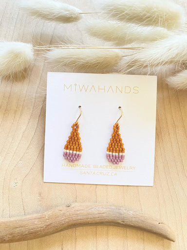 orange and lavender beaded earrings