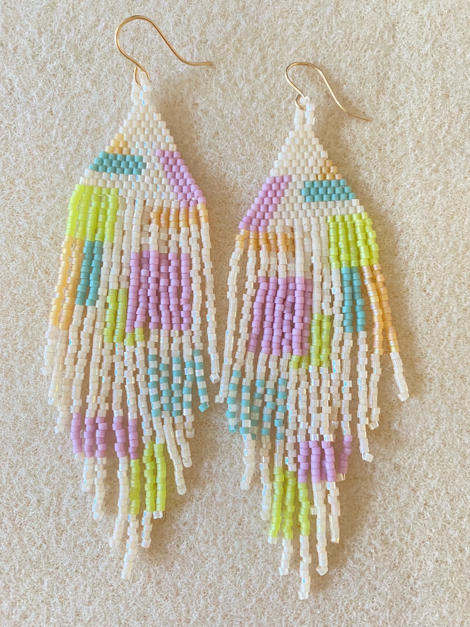 Beaded Fringe Earrings In Cream and Colors
