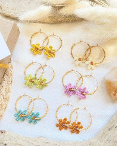 Daisy Beaded Hoop Earrings - Main Image
