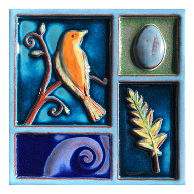 handmade bird ceramic tile
