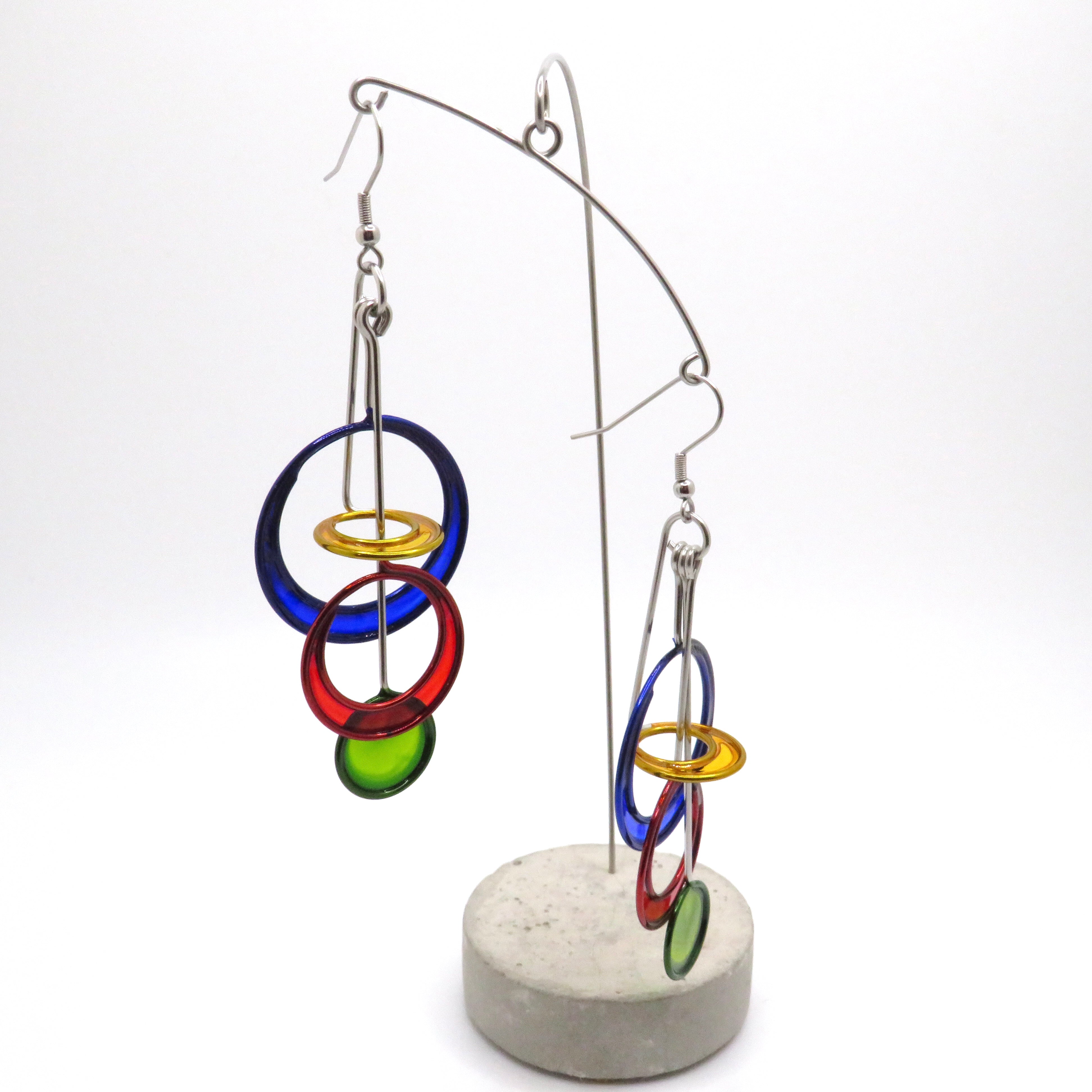 Blue and Green Offset Circle Earrings