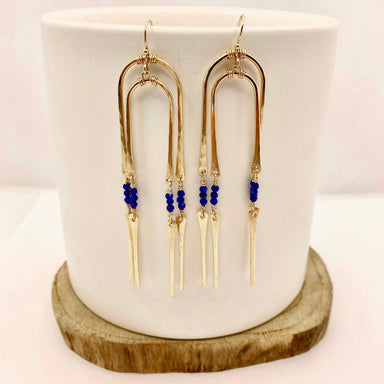 blue stone double dangle earrings