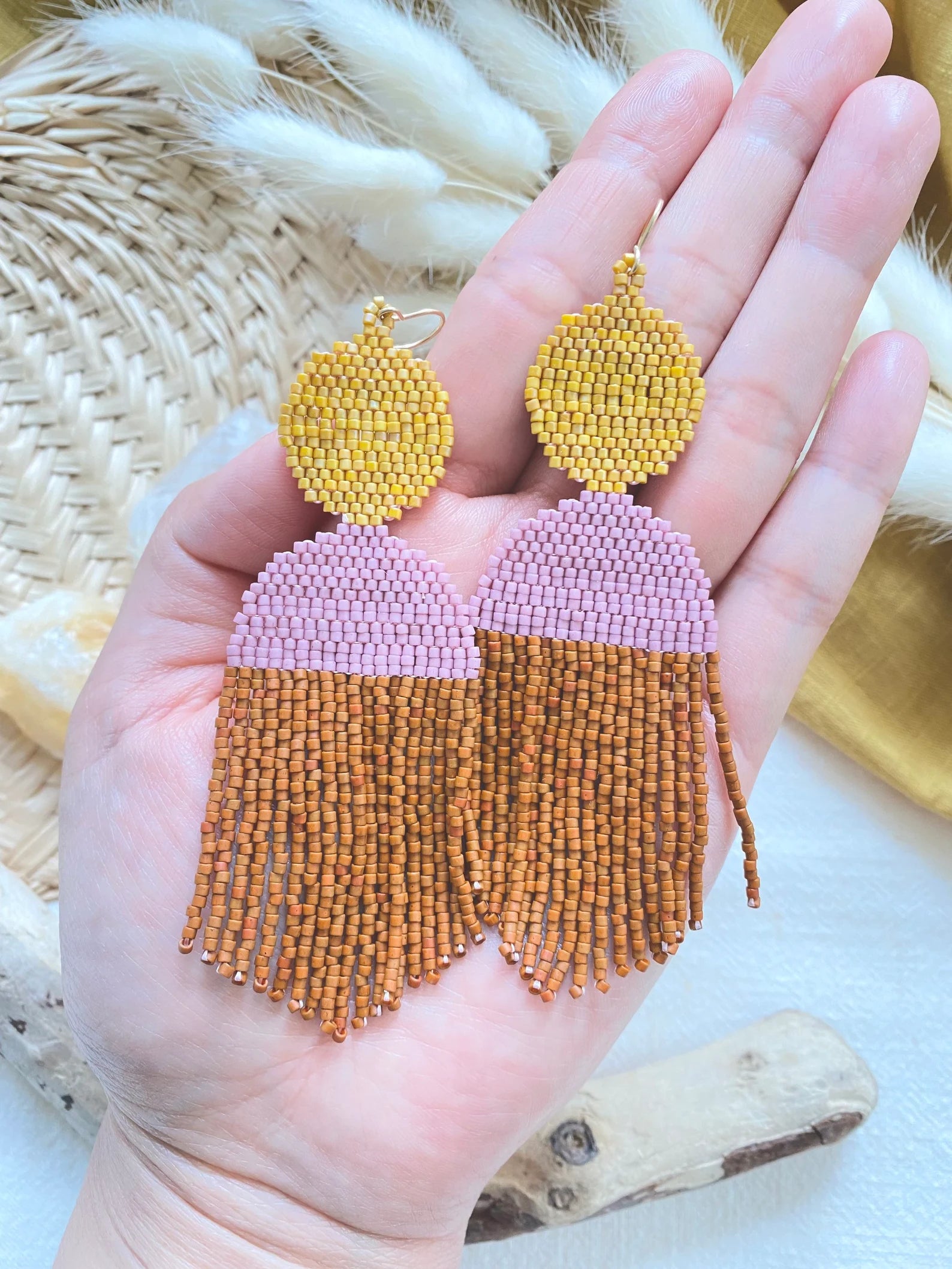 Sunset and Circle Beaded Earrings