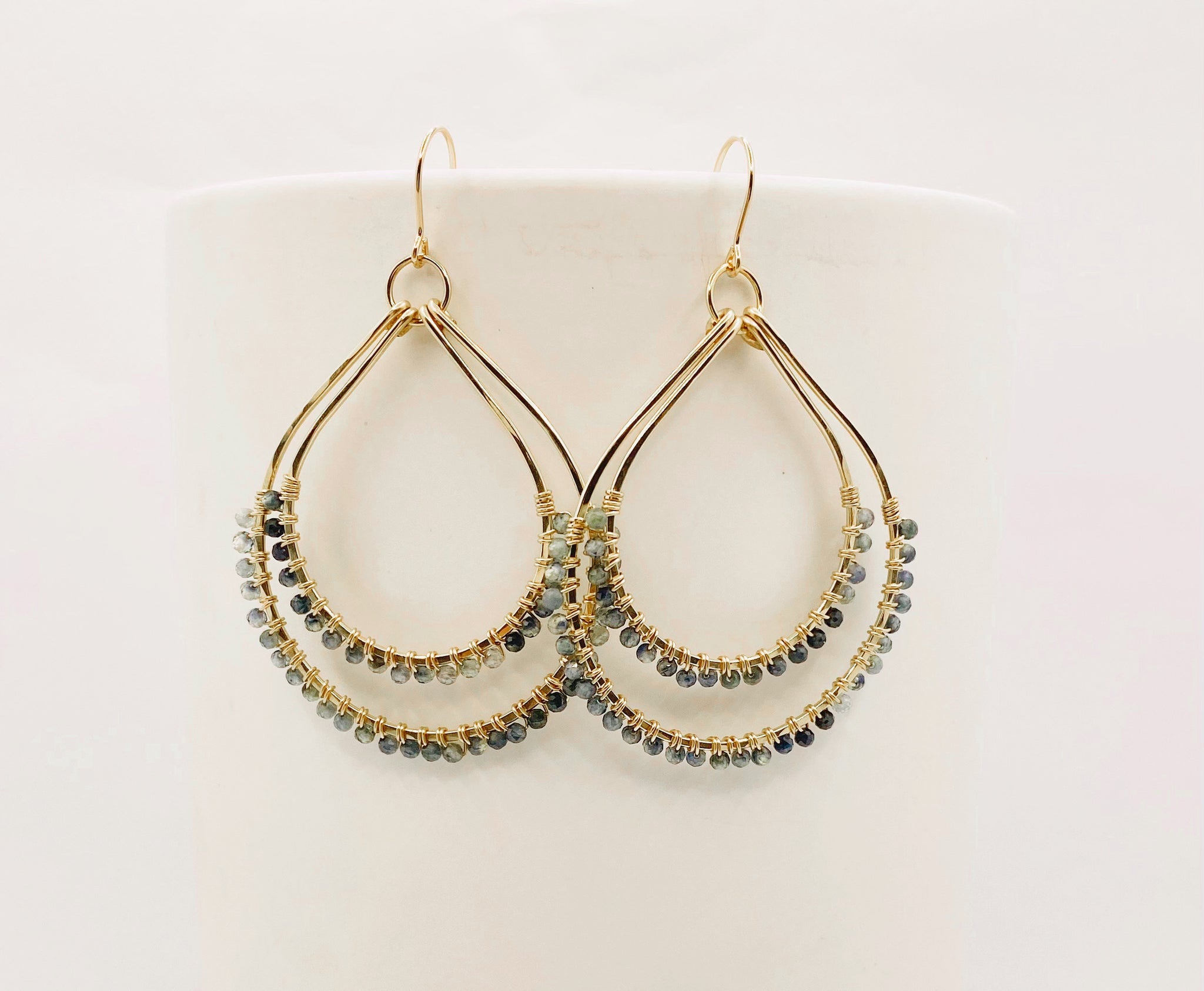 grey stone gold double hoop earrings