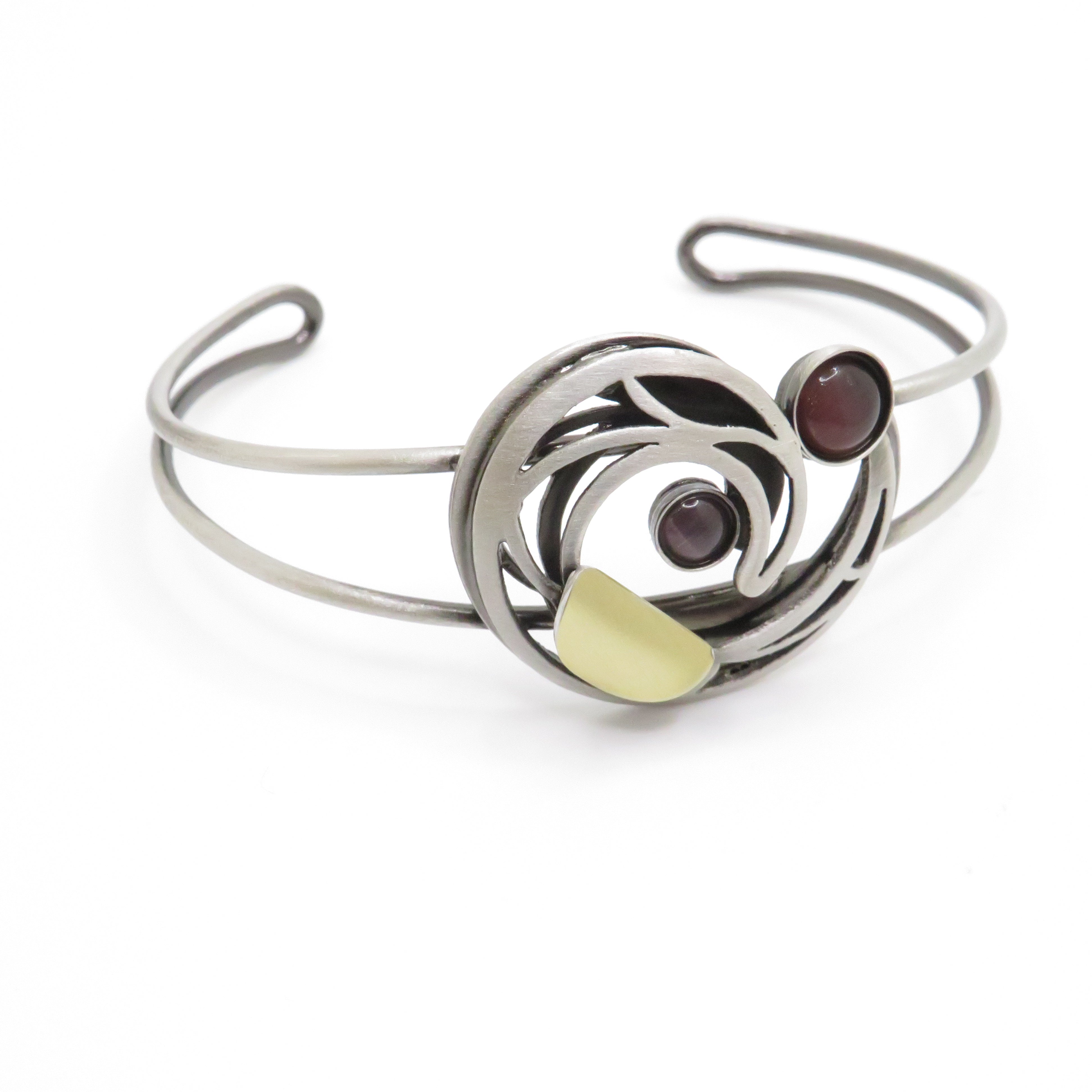 silver cuff bracelet with glass bead