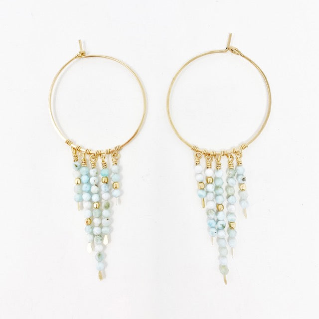 blue stone gold hoop earrings