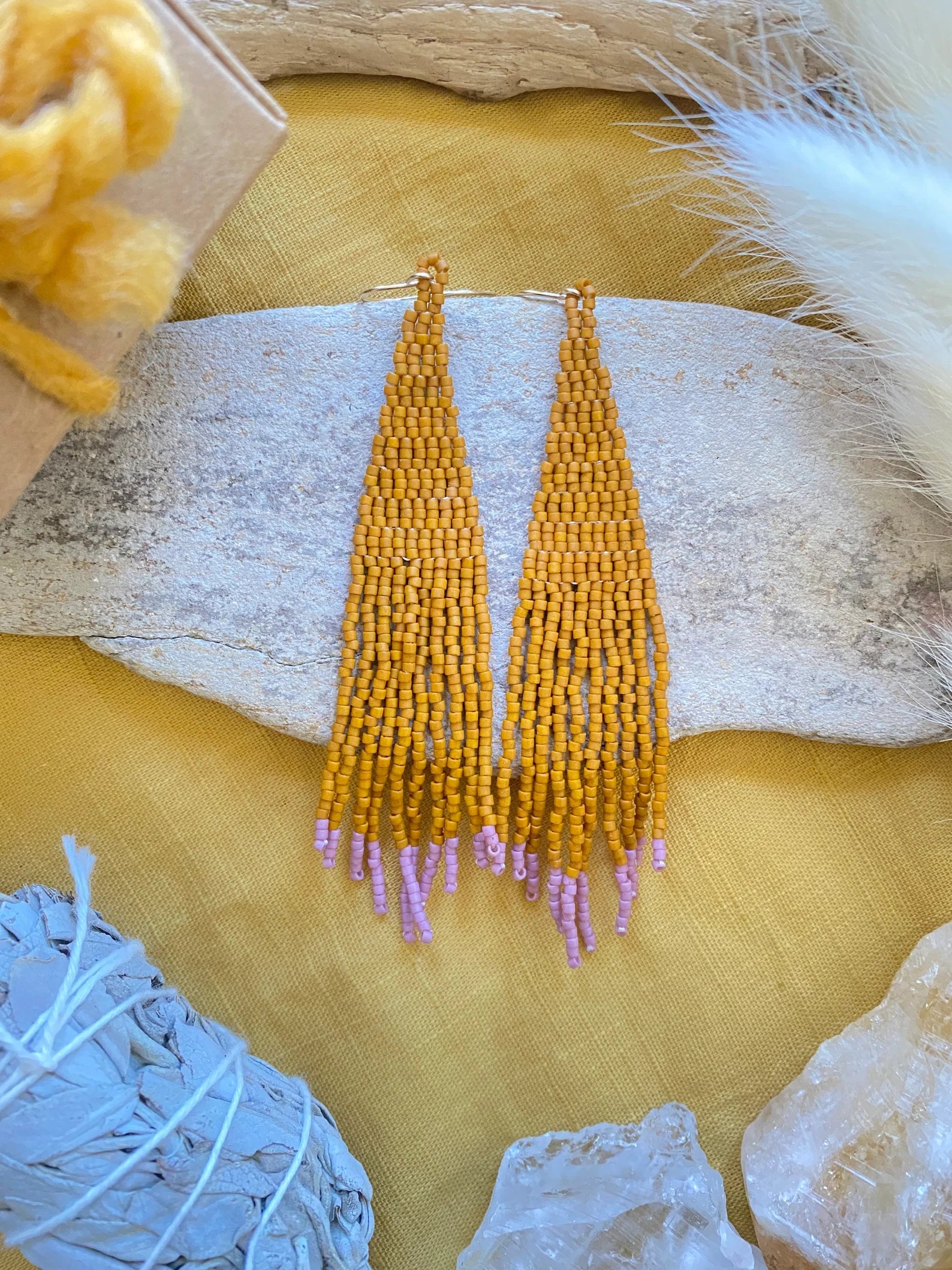 Amber and Lavender Beaded Earrings