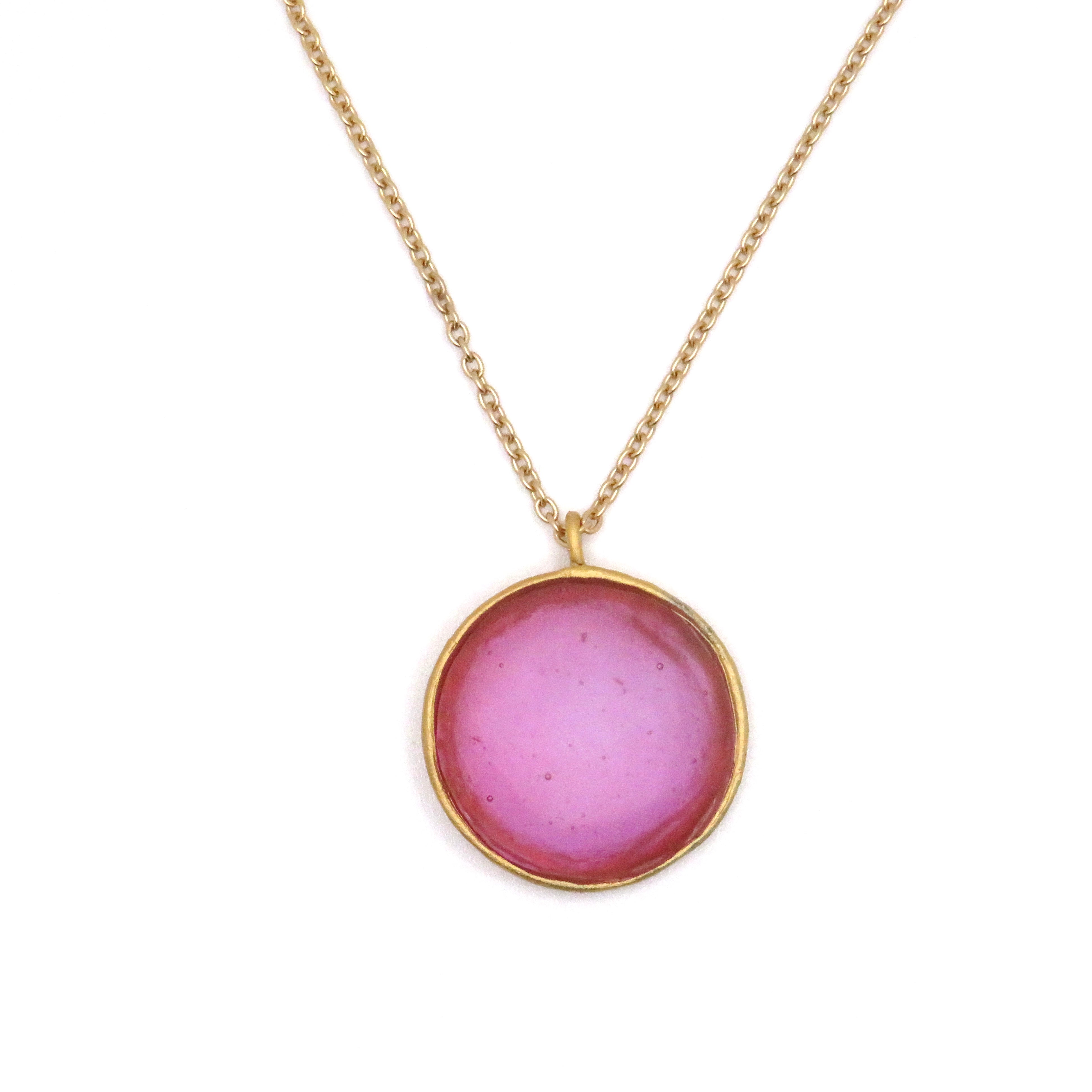 pink glass gold pendant necklace
