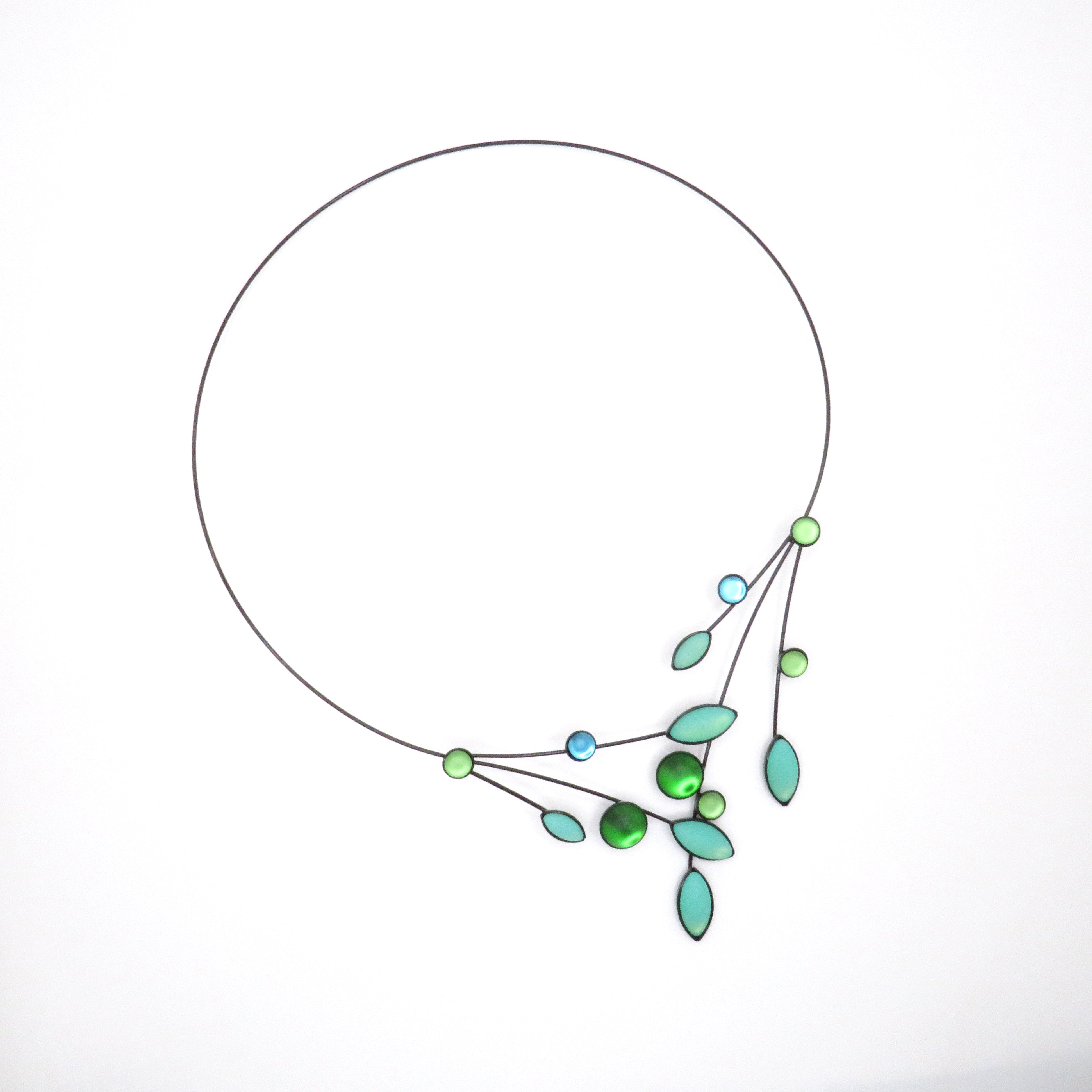 blue glass leaf wire necklace