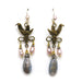 Bronze, Labradorite, and Pearl Bird Earrings