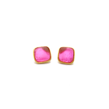 pink glass post earrings