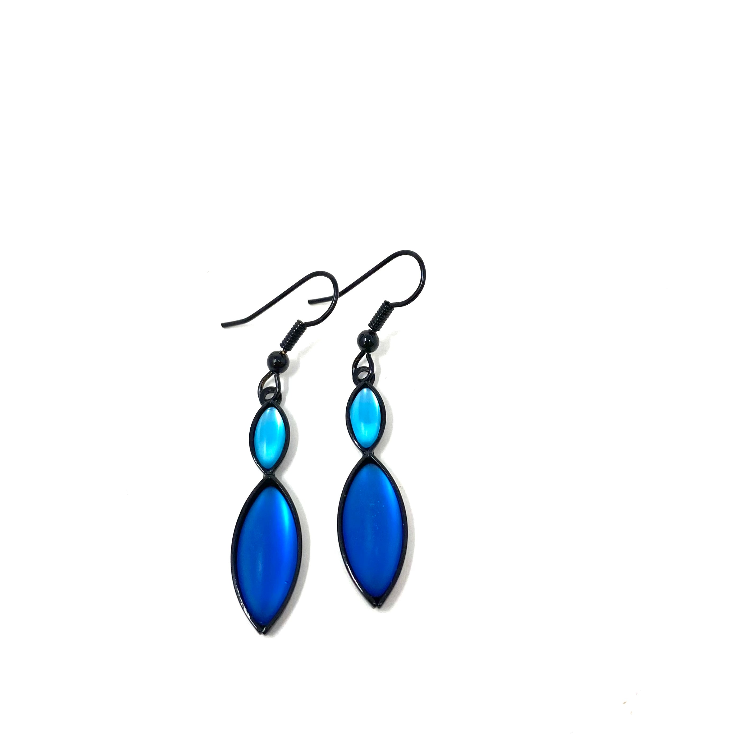 blue glass beaded drop earrings
