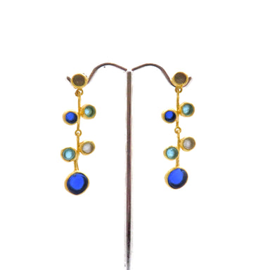 gold chandelier earrings with glass beads