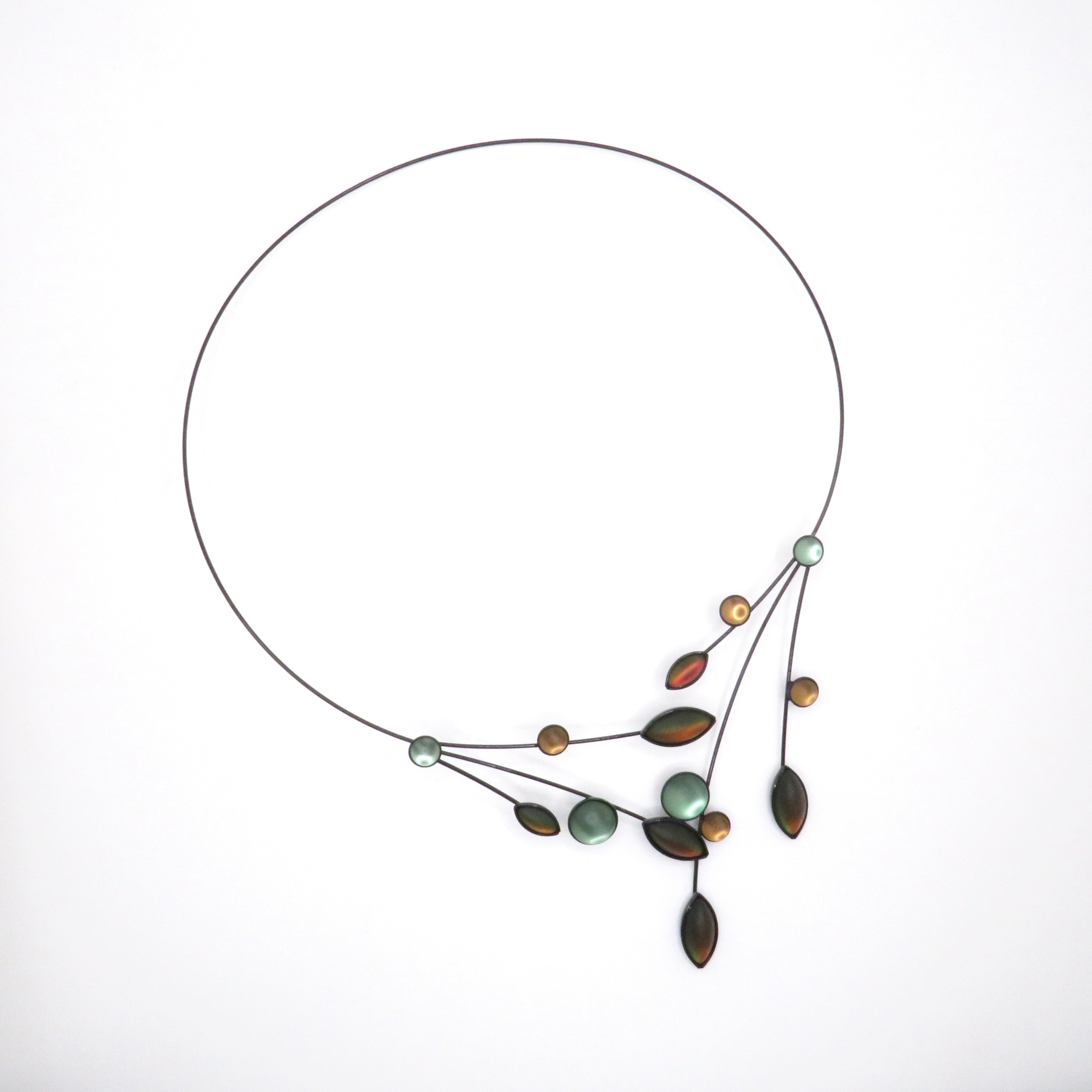 brown glass leaf wire necklace