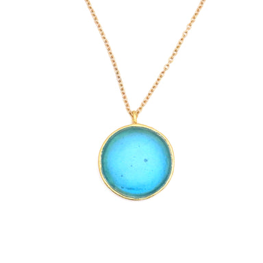 aqua glass gold pendant necklace