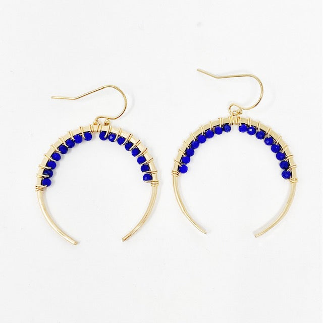 blue stone gold crescent hoops