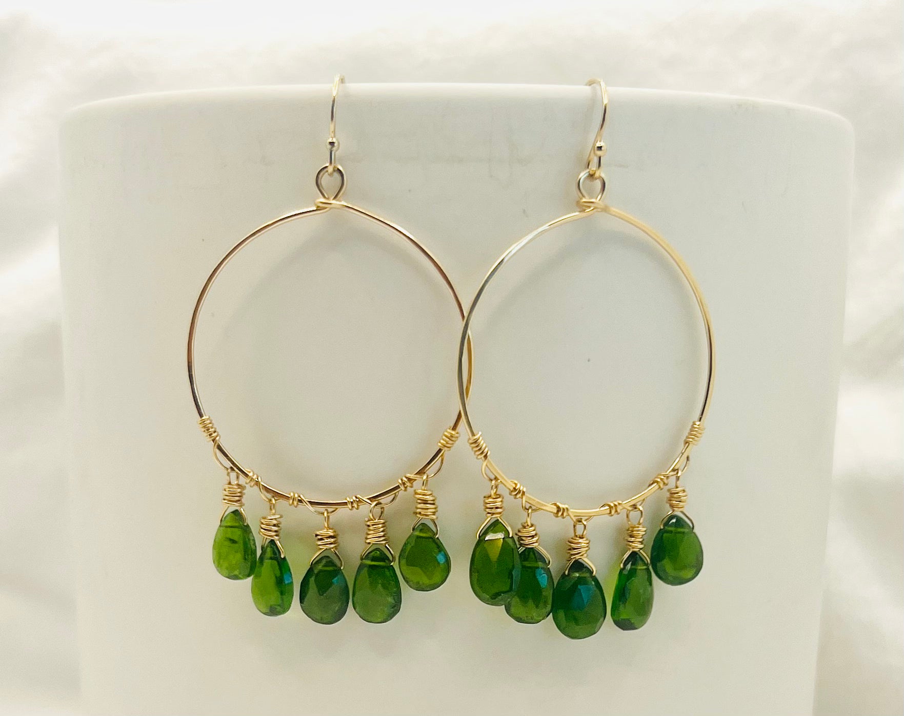 green gemstone hoop earrings