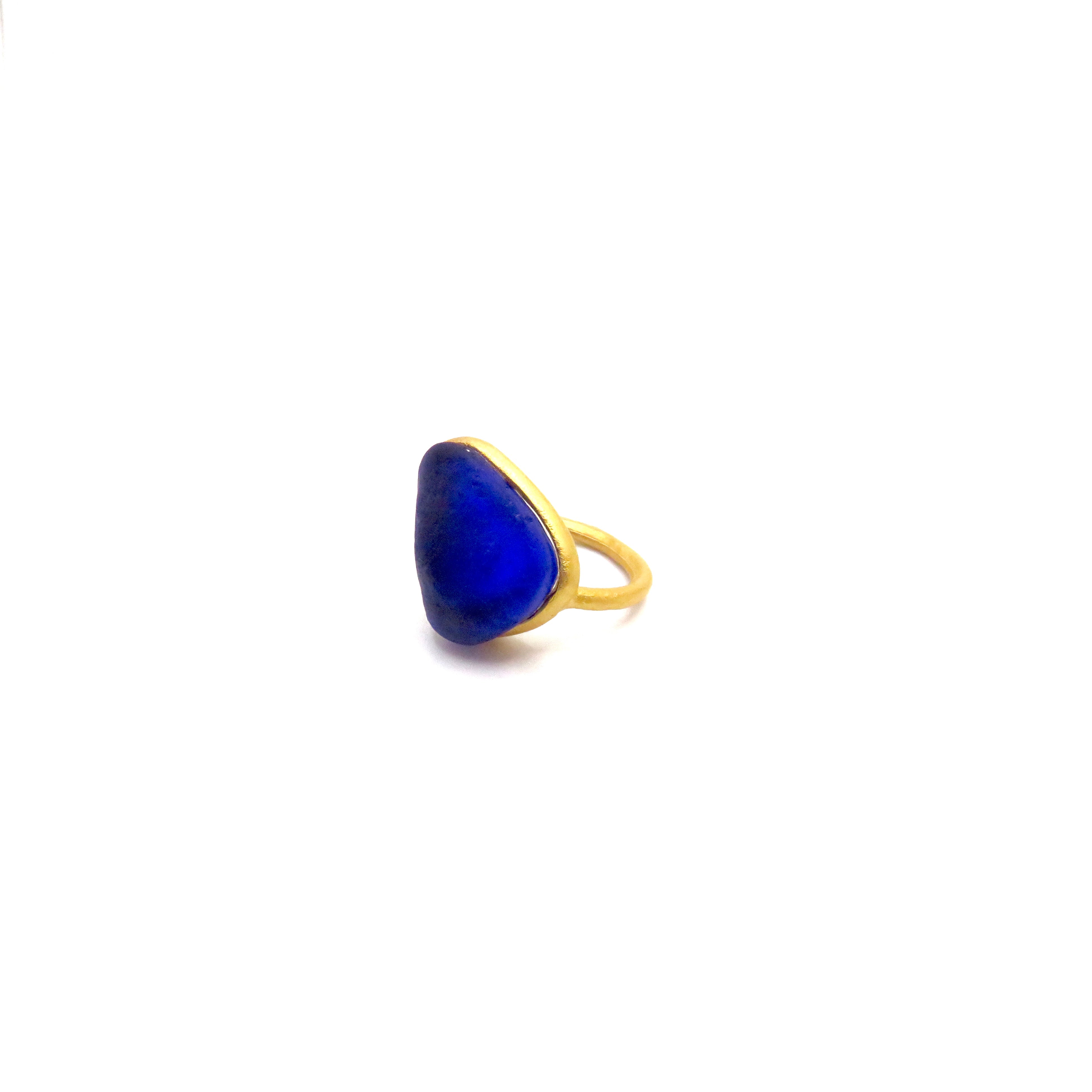 blue glass gold ring