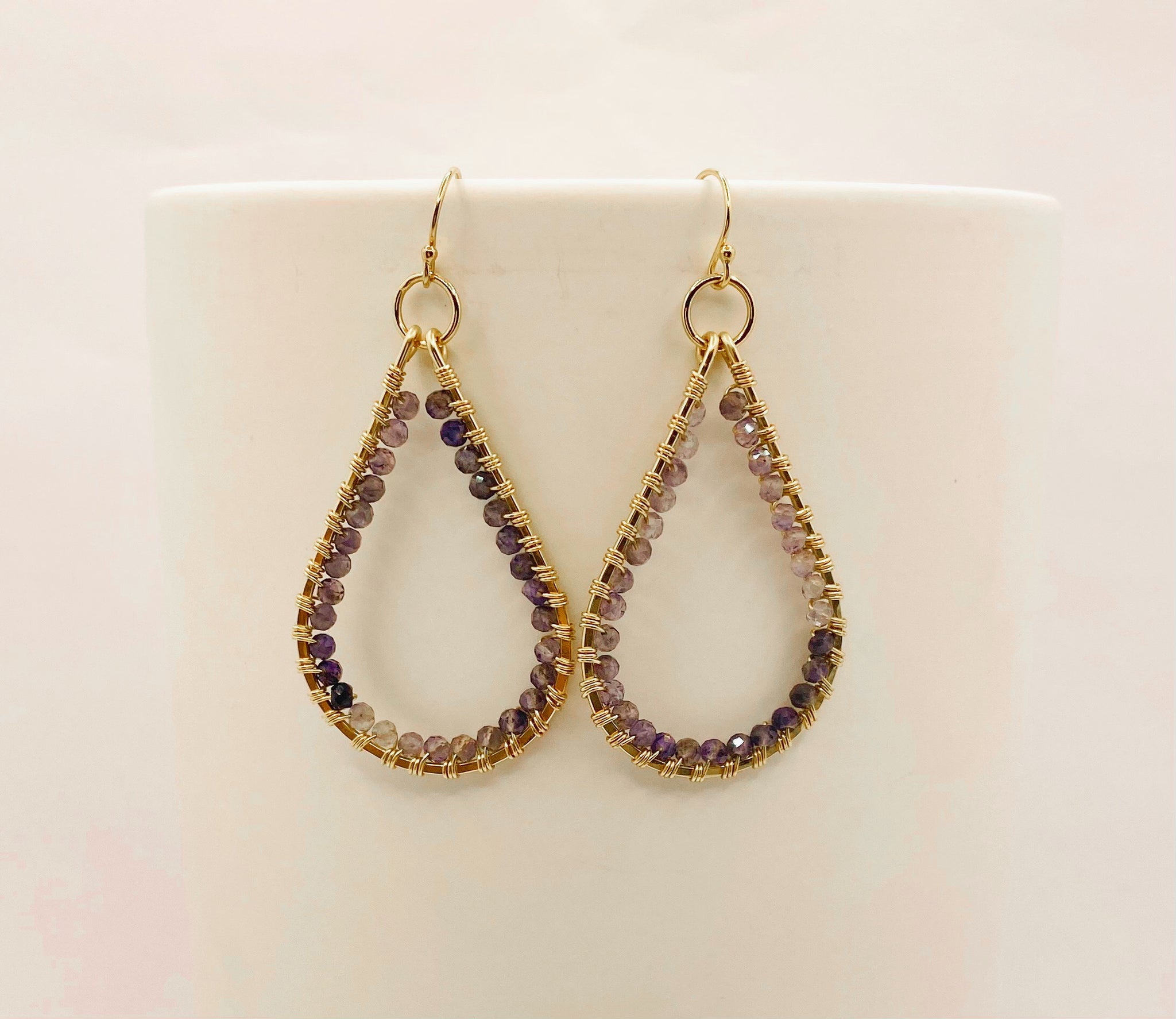 purple beaded stone teardrop earring