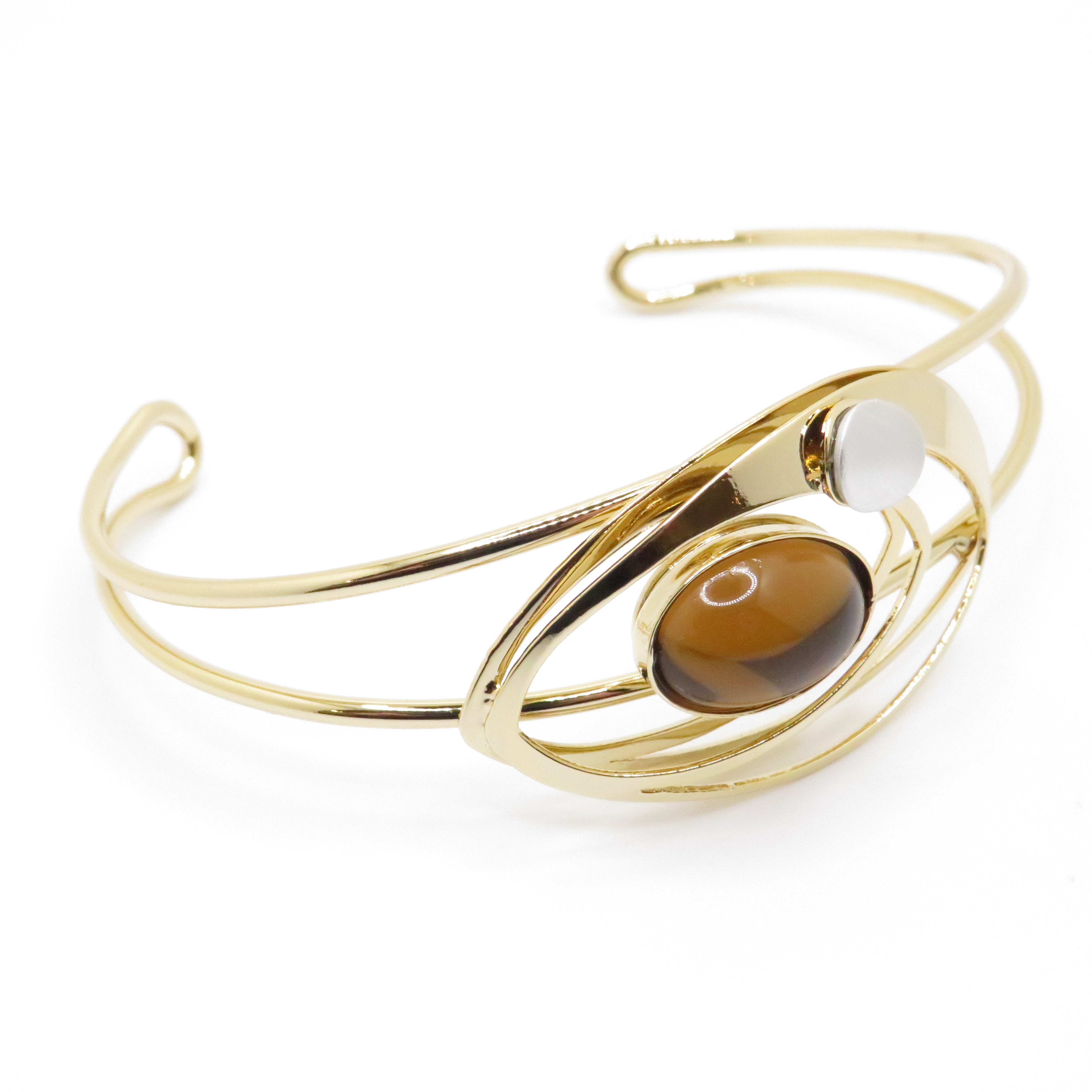 gold cuff bracelet with glass bead